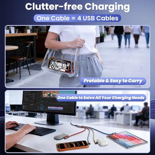 USB C to USB C Cable for CarPlay (5ft, 1Pack), Right Angle USB A/C to USB C Splitter Cable,4 in 2 Multiple Braided Car Charger Cord for Charging While Gaming & Lying Down Fit for iPhone 17 MacBook - Thumbnail 5