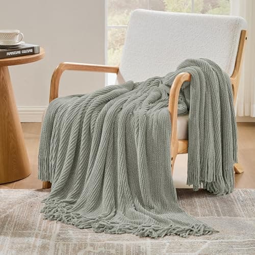 inhand Throw Blanket for Couch Bed,Chunky Chenille Woven Soft Blankets with Tassels, Cozy Boho Farmhouse Fall Winter Decor,Warm for Women,60"x80",Extra Thick-Light Grey - Thumbnail 4