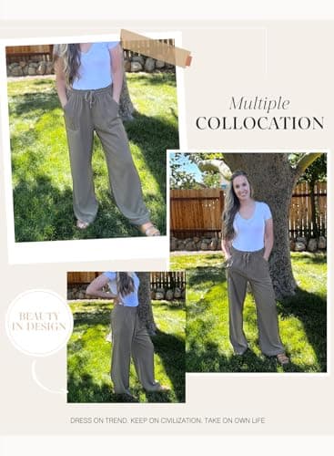 Dokotoo Wide Leg Pants for Women Fashion Business Casual Spring Outfits Baggy Elastic High Waisted Palazzo Pants for Women Loose Soft Breathable Drawstring Trousers with Pockets Jungle Green X-Large - Thumbnail 6