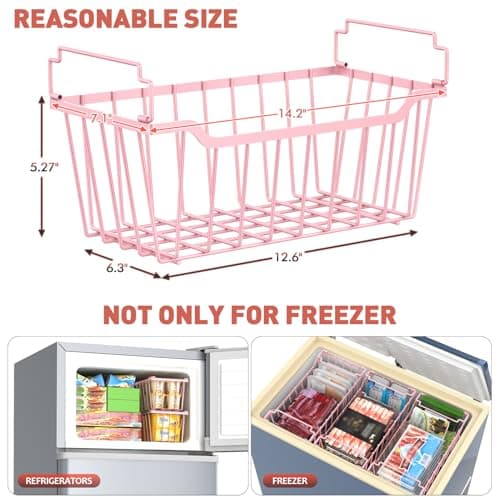 Goovilla Freezer Organizer Bins with Foldable Handle, 4 Pack Stackable Freezer Baskets for 3.5-7 Cu.FT Deep Chest Freezer Organization, Pink Metal Freezer Storage Bins with Better Space Utilization - Thumbnail 6