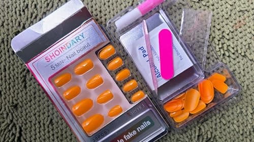 Bright Orange Press on Nails Medium, False Acrylic Nails Press Ons,Jelly Fake Nails,Natural Petite Glue on Nails,Stick on Nails for Women Girls in 30 PCS - Thumbnail 3