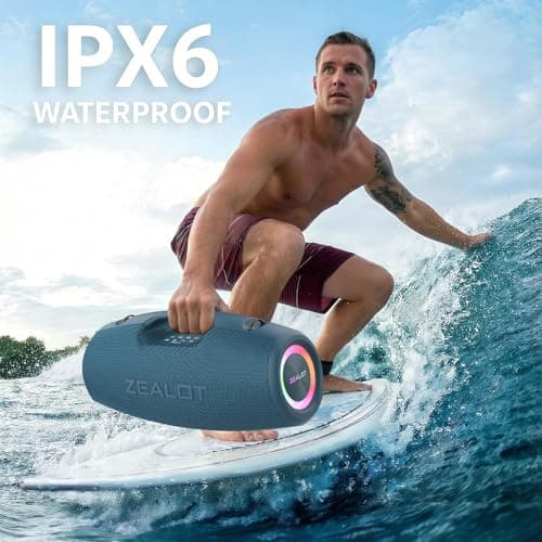 ZEALOT Portable Speakers Bluetooth Wireless, 120W Loud Waterproof Outdoor Speaker with Bass, Subwoofer, 40H Playtime, IP67, EQ, BT 5.3, LED Lights, for Camping Beach Party (Blue) - Thumbnail 4