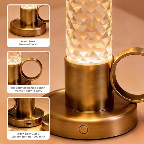 JandCase Flameless Candles, Rechargeable Taper Candles Battery Operated, LED Acrylic Crystal Pillar Candles, 0.4W Dimmable Small Cordless Table Lamp for Valentines Wedding Centerpiece Decorations - Thumbnail 4