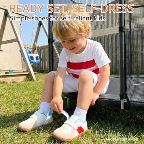 WIDE TOE BOX Toddler Shoes Boys Girls Sneakers Zero Drop Wide Barefoot Shoes Lightweight First Walking Tennis Shoe for Preschool School Daycare Classic Blue Red Toddler Size 6 - Thumbnail 6