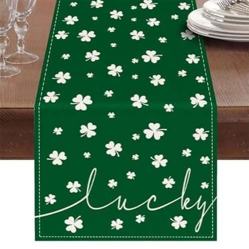 Oeyliz St Patricks Day Table Runner Shamrock St Patricks Day Decoration Table Runner Holiday Table Decorations Home Party Kitchen Dining Table Decor 13x72 Inch