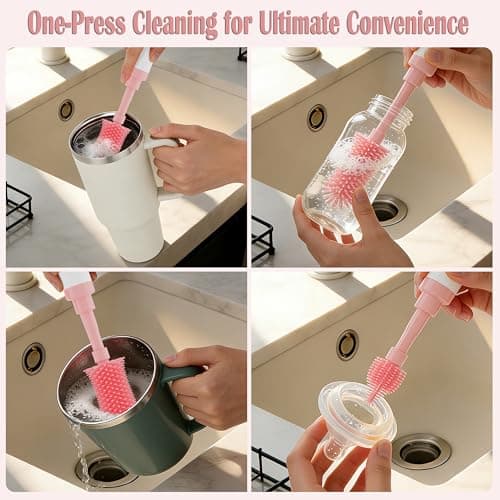 ZTX Self-Foaming Silicone Baby Bottle Brush Set - One Press Creates Rich Foam, Cleans Bottles, Breast Pump Parts & Nipples, Includes Detachable Brush & Travel Storage Bag, Pink - Thumbnail 4