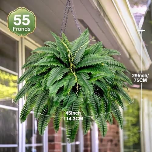 LuceAlberi Artificial Boston Fern Bush - Set of 2 45Inch Fake Ferns with 55 Fronds, Large Hanging Faux Plants Decor, UV Resistant Faux Fern Vines Silk Greenery for Outdoor Indoor, Porch, Farms, Patio - Thumbnail 4