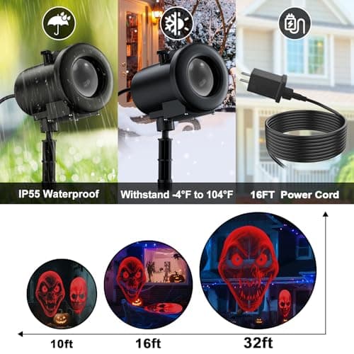 12 in 1 Halloween Projector Outdoor,3D Dynamic Halloween Decorations,Clearer Ghost/Spider/Bat/Skull/Witch/Nativity/Crucifix HD Patterns,Waterproof for Window Wall Cemetery Holiday Decor - Thumbnail 5