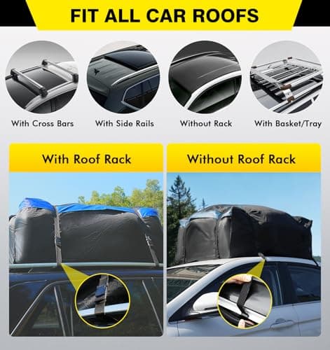 Cyfie Car Rooftop Cargo Carrier Bag, 15 Cubic Feet Waterproof Heavy Duty 420D Oxford Cloth Car Roof Luggage Cargo Storage Bag for All Vehicles with/Without Rack (Black and Blue) - Thumbnail 5