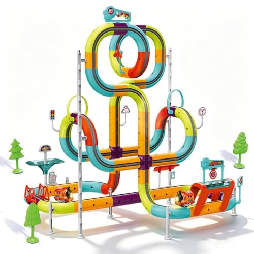 Electric Train Set for Kids - 138PCS Flexible Racing Track Sets with 2 Gravity-Defying Trains, STEM Train Set Learning Toys Birthday Gifts for Boys Girls Age 3 4 5 6 7 8 Years Old - Image 1