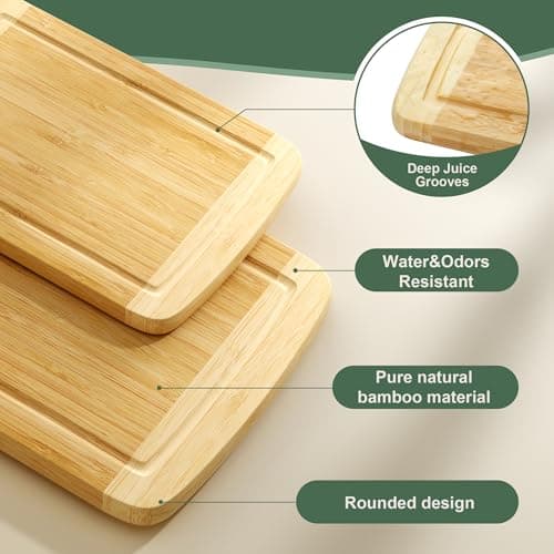 GuanQiao Cutting Boards for Kitchen (3-Piece)-Large Bamboo Cutting Board Non Toxic for Chopping Meat, Vegetables & Fruit, Over the Sink Use - Thumbnail 4