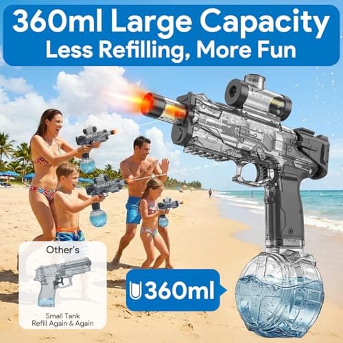 Electric Water Gun for Kids & Adults – Automatic Squirt Gun Toy with 26FT Long Rang, 360ml Large Capacity, Rechargeable Battery Blaster Toy for Summer Outdoor Pool & Beach Water Toy, Black - Thumbnail 5