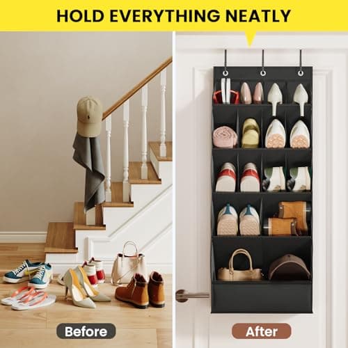 18 Pairs Over the Door Shoe Organizer, Shoe Rack for Closet Door with Large Breathable Pockets, Hanging Shoes Rack for Boots, Behind the Door Organizer Shoe Holder for Categorized Storage, Black - Thumbnail 6