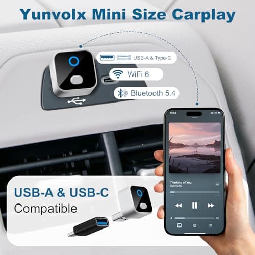 Yunvolx Wireless CarPlay & Android Auto Adapter, One-Click Switch Mini Size WiFi 6 & Bluetooth 5.4 Adapter, Fast Auto-Reconnect, Compatible with iOS 10+/Android 11+, for Factory Wired CarPlay Cars - Thumbnail 4