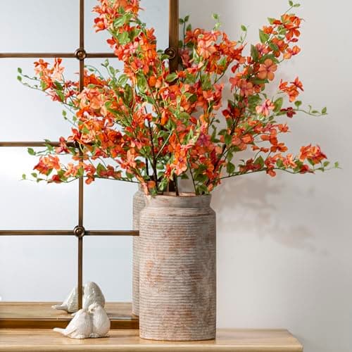 Dobbyby Ceramic Flower Vase 12 inch Farmhouse Rustic Vase for Home Decor Handcrafted Pottery Tall Terracotta Vases for Dining Table Decor Fireplace Living Room Bathroom Wedding Centerpiece (L-Terra) - Thumbnail 5