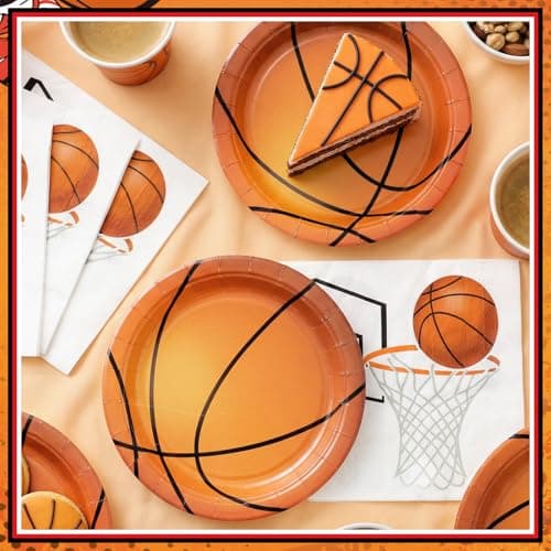 NatNarr 50 Pcs Basketball Plates and Napkins, 25 Guest Basketball Birthday Party Decorations Include 7 Inch Dessert Plates and 6.5 Inch Paper Napkins for Birthday Sports-Themed Gathering - Thumbnail 2