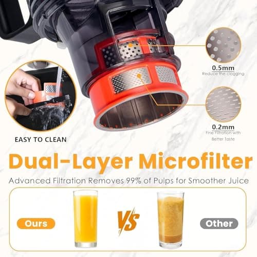 Cold Press Juicer, 5.5inch Wide Feed Chute Juicer Machine, Slow Masticating Juicer for Whole Vegetables & Fruits, Black - Thumbnail 5