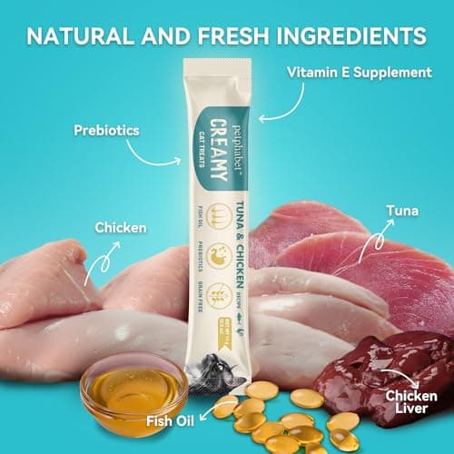 PETPHABET Lickable Cat Treats Squeeze, Creamy Puree Squeezable Wet Kitten Treats, Tuna & Chicken Recipe 20 Tubes, Paste Snacks for Skin & Coat Health, Digestive Care, High Protein, Grain Free - Thumbnail 3