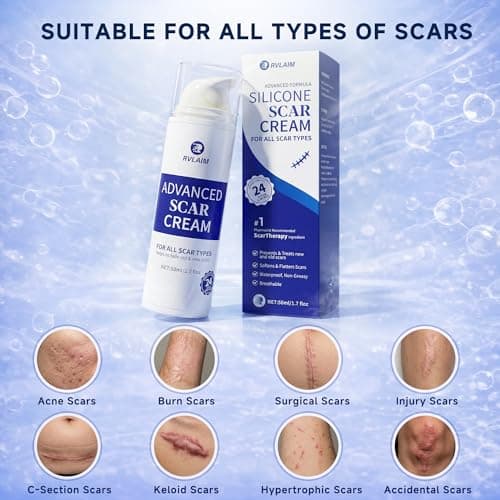 Rvlaim Silicone Scar Cream Scar Gel, Advanced Scar Removal Cream for Surgical Scars, Acne Marks, Stretch Marks, Keloids, C-Section, Burns, Old and New Scars, 1.7 fl oz - Thumbnail 3