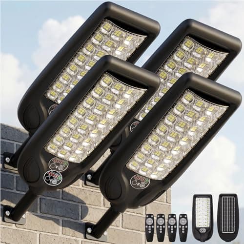 MMKT Solar Street Lights Outdoor, 3 Color Warm White LED Dusk to Dawn IP65 Waterproof Solar Flood Light with Motion Sensor and Remote Control for Outside Path, Yard, Garden, Walkway