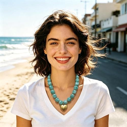 ZOLZO Chunky Heart Necklace, Colorful Resin Necklace, Heart Statement Necklace Trendy, Summer Vacation for Women, Birthday, Mothers Day (Lake Blue) - Thumbnail 2
