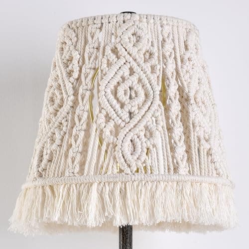 BOXEMIYA - 2-Piece 24-inch Vintage Desk lamp, Handcrafted Bohemian Cotton Rope lampshade and Handcrafted Vintage Base, Resin Decorative Desk lamp, Suitable for Living Room, Bedroom, Ivory White - Thumbnail 4