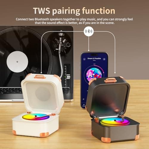 MEI SHUO PIN Portable Bluetooth Speaker,Mini Record Player,HD Sound Quality, Mini Bluetooth Speaker, up to 8 Hours of Play Time,TWS Pairing,Suitable for Family Parties, Outdoor Travel, Birthday Gifts - Thumbnail 5