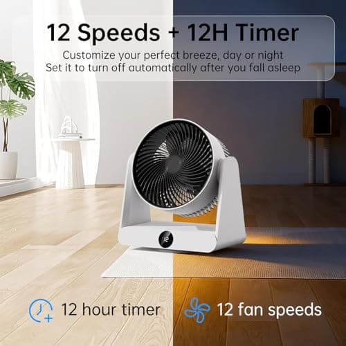 DUOMIY 3D Oscillation Air Circulator Fan with Remote, 12000mAh Battery Operated Cordless Desk Fan, 20dB Whisper Quiet Table Fan for Bedroom Home Office, 12 Speeds, 12H Timer, 650 CFM Powerful Airflow - Thumbnail 6