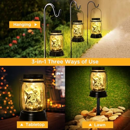 Solar Lanterns Outdoor Garden Decor Valentine's Day Gifts for Women Hummingbird Gift for Women Mom Grandma Sister Birthday, Hanging Solar Light Home Decor for Yard, Patio,Backyard,Porch,Torch - Thumbnail 4