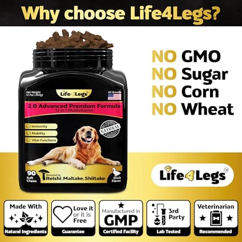 Soft Chews Dog Vitamins & Supplements - Dog Multivitamin - Hemp Oil Glucosamine Chondroitin Hip and Joint Support Health, Skin & Coat, Digestion & Immune Booster, Heart, Probiotics - Thumbnail 3