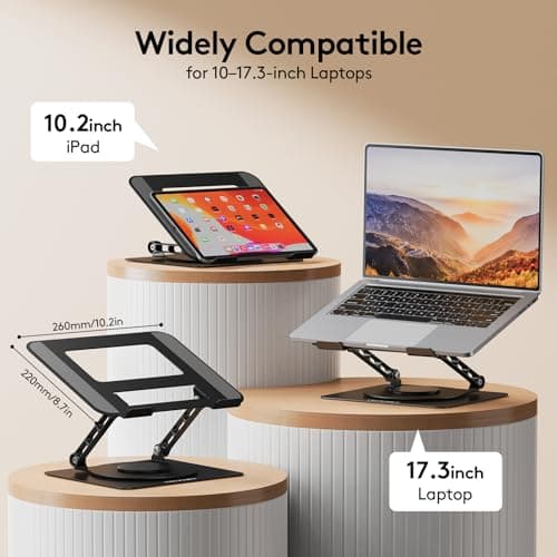 TECKNET Laptop Stand for Desk - 360° Rotating Base, Ergonomic Foldable Computer Stand for Laptop Riser, Height Adjustable, Compatible with MacBook Pro, Dell XPS, HP, and All Laptops 10-17" (Black) - Thumbnail 2