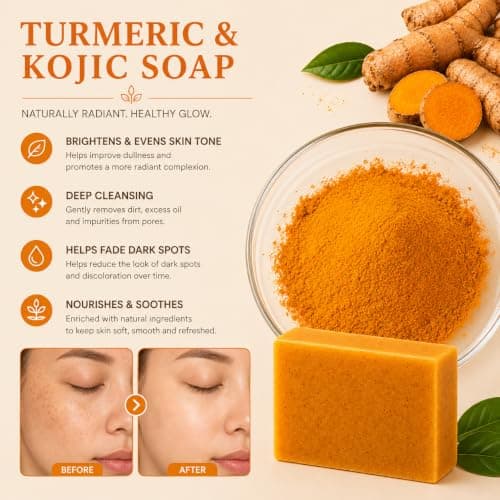 zhnnt 5Pcs Turmeric Wash and Care Set,2Pcs Tuemeric Facial Cleanser & 3 Pcs Turmeric Soap Bars,Face & Body Cleanser,Turmeric Cleansing Skincare Set, Deep Cleansing - Thumbnail 5