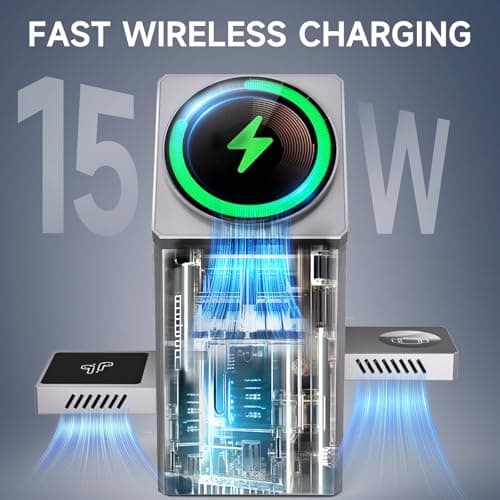 LOBKIN 3 in 1 Wireless Charging Station for Apple Multiple Devices, 15W Fast Foldable Magnetic Charger Stand for iPhone 16 15 14 13 12 Pro Max, Apple Watch Series 10/9/8/Ultra, AirPods - Silver - Thumbnail 2