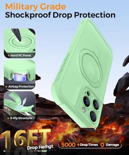 MOCCA Design for iPhone 15 Pro Case with Magnetic Invisible Stand [Full Camera Protection] [Compatible with Magsafe] Military Drop Shockproof Translucent Matte Phone Case Cover 6.1",Matcha Green - Thumbnail 4