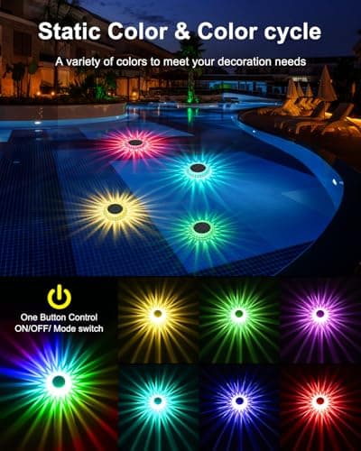 VIRIDI Solar Floating Pool Lights, RGB Color Changing Waterproof LED Lights, Super Bright Decorative Lights for Summer Pool Parties, BBQs, Backyard Patio, Garden & Wedding Party (6Pack) - Thumbnail 4