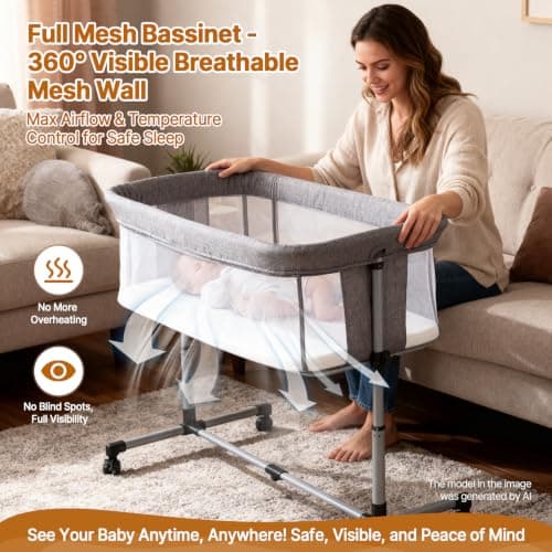 Cheermomo Baby Bassinet, 2-in-1 Baby Bassinet Bedside Crib - Thumbnail 5