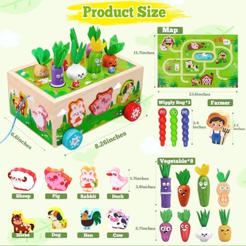 Montessori Toys for 1-3 Year Old Girls Boys|Birthday Gifts for 1 Year Old|Shape Sorting with Game Map|Wood Animal Farm Baby Toys for Baby 1+ 1-2 1st First Birthday Girl Easter Gifts - Thumbnail 3