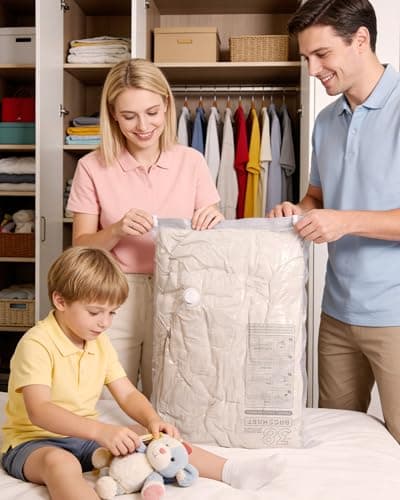 BAGSMART Vacuum Bags for Clothing with Rechargeable Air Pump, Portable Space Saver Bags for Home, Vacuum Compression Seal Bag for Clothing, Blanket, 12 Pack-Gray - Thumbnail 6