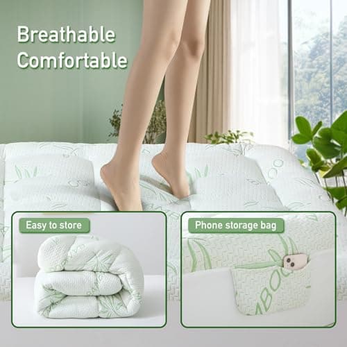Extra Thick Mattress Topper King Size, Waterproof Soft Viscose Derived from Bamboo, Pillow Top Mattress Pad, Mattress Cover 1000GSM Filling with Deep Pocket for Back Pain Relief - Thumbnail 4
