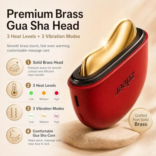 ZDEER GS5 Electric Heated Gua Sha Kit, Red Light Face Massager Tool, Red - Thumbnail 4