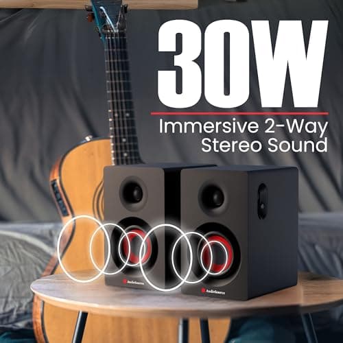 Audiosource Bluetooth 2-Way Bookshelf Speakers, 30W RMS Powered Desktop Speakers/Woofer, Rear Bass Port, AUX & USB MP3 Playback, Multipoint Pairing, Wood Cabinet – Hi-Fi PC Gaming & Music System - Thumbnail 2