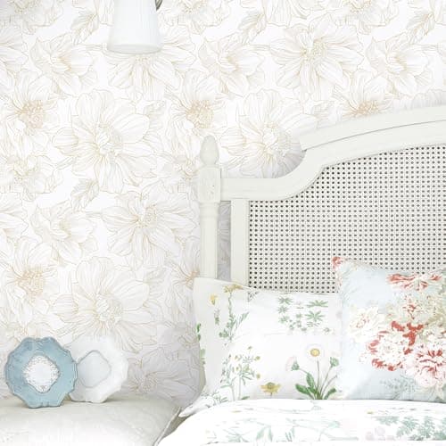 Abyssaly Beige Neutral Peel and Stick Wallpaper Large Floral Contact Paper Boho Flower Removable Self Adhesive Vinyl Roll Waterproof Wall Paper for Bathroom Bedroom Cabinet Thicken Decor 17.3" x 118" - Thumbnail 5