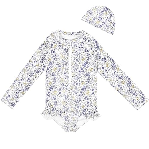 MooMoo Baby Girls One Piece Swimsuit UPF 50+ Rash Guard Bathing Suit Toddler Girl Long Sleeve Swimwear Multicolor - Image 1