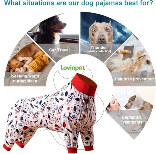 LovinPet Large Dog Outfit - Space Snow Prints, Lightweight Pullover Large Puppy Pajamas, Full Coverage Dog Pjs, Pitbull Onesie, Pet Pajamas for Dogs, Pitbull Clothes, White 2XL - Thumbnail 4