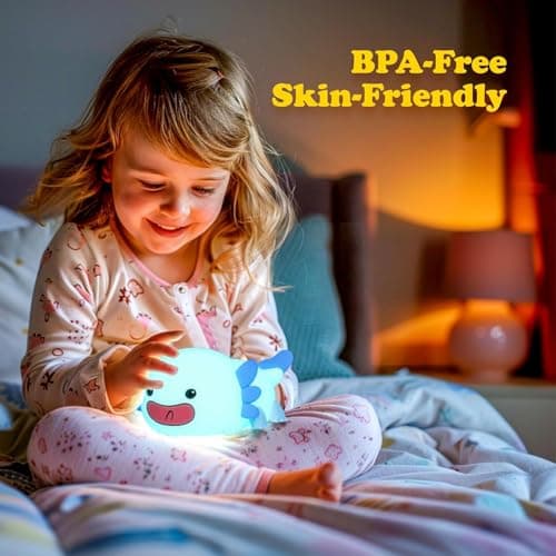 UNEEDE Axolotl Night Light for Kids, Animal Silicone Nursery Night Lamp, Rechargeable Table Lamp Bedside Lamp, Cute Room Decor Night Light for Bedroom Living Room Desk Kawaii Toys Valentines Day Gifts - Thumbnail 3