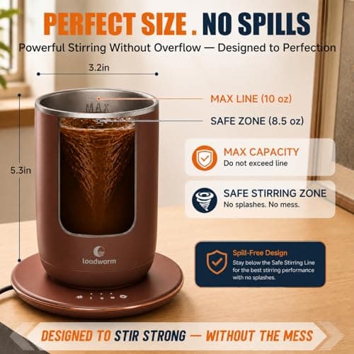 Self Heated Stirring Coffee Mug, 10oz Auto Mixing Cup with Warmer, Brown - Thumbnail 5