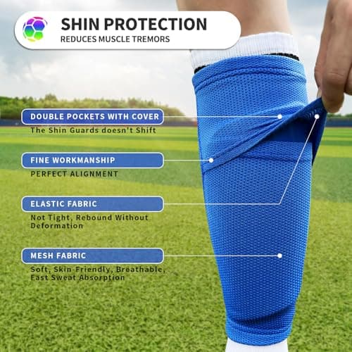ATHCISE Kids Youth Soccer Shin Guards with Sleeves, Slip in Shinguards Soccer Shin Pads for 3-15 Years Old Boys Girls Child Teens - Thumbnail 5
