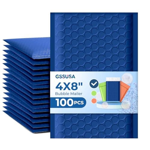 GSSUSA Bubble Mailers 4x8 100 Pack,Blue Padded Envelopes Selfseal,Usable Size 4x7 Small Bubble Envelopes Shipping Bags for Shipping Supplies,Card,Jewelry Packaging,Small Business Packaging Supplies - Image 1