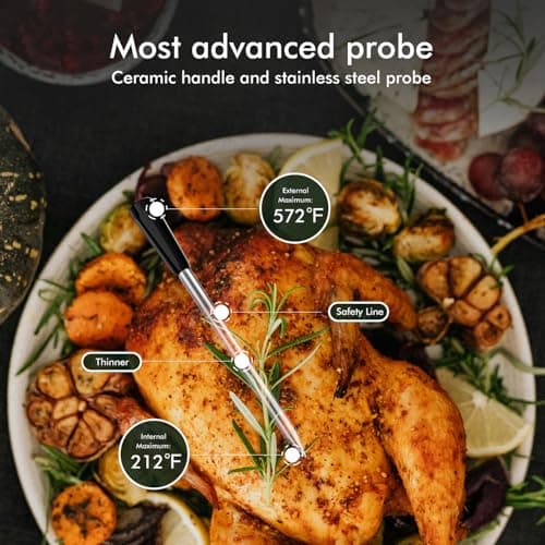 Smart Wireless Meat Thermometer 4 Probes, Bluetooth Food Thermometer, Remote Tracking and Real-Time Readings from Apps, for iOS and Android, for BBQ, Grill, Smoker - Thumbnail 3