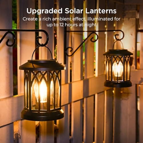 WdtPro Solar Lanterns Outdoor Waterproof, Upgraded Bright Hanging Solar Lights for Outside,Solar Powered Lanterns Lighting LED for Garden Patio Yard Decorative 2 Pack (Warm Light) - Thumbnail 2